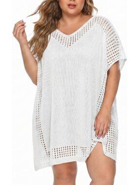 Women's Z White One Size Polyester Crochet Summer Swimsuit Coverup Dress